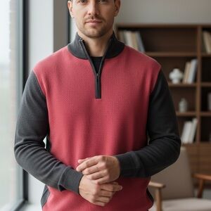Studio Men's Zip-Up Sweater in Red and Gray